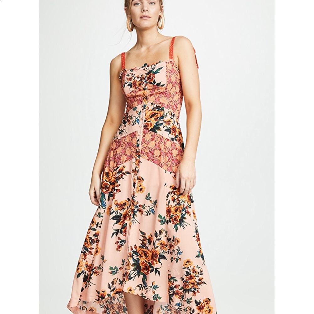 NWOT Free People Lover Boy Maxi Dress Coral Combo